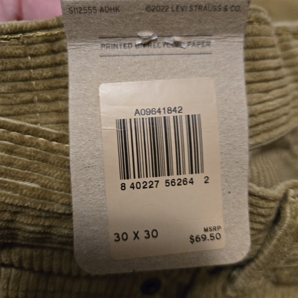 New! Levi's Cord Low Pro Mide Rose Straight Leg Size 30x30 - Picture 5 of 5
